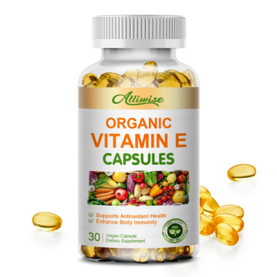 Bottle of Vitamin E Capsules dietary supplement
