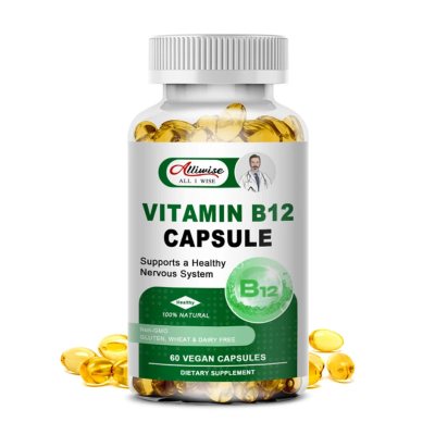Bottle of Vitamin B12 Capsules dietary supplement