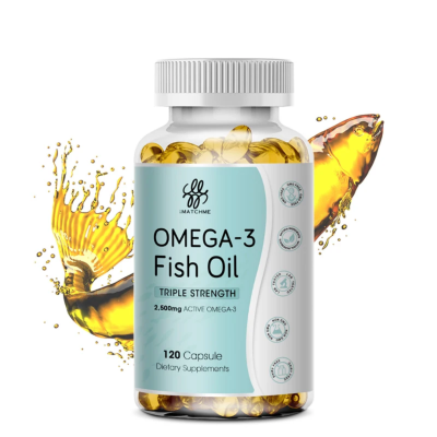 Bottle of Omega-3 Fish Oil Capsules dietary supplement