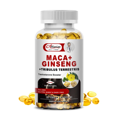 Bottle of Maca and Ginseng softgel capsules