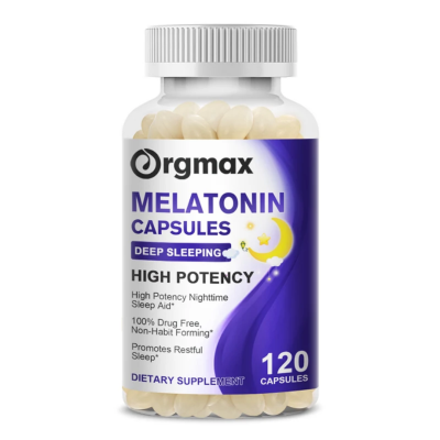 Melatonin capsules bottle for sleep support