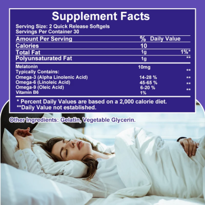 Supplement facts label for melatonin capsule supplement